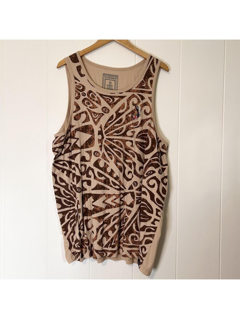 Hinano Brown Beige Tahitian Tribal Sleeveless Tank Top Men’s 3XL